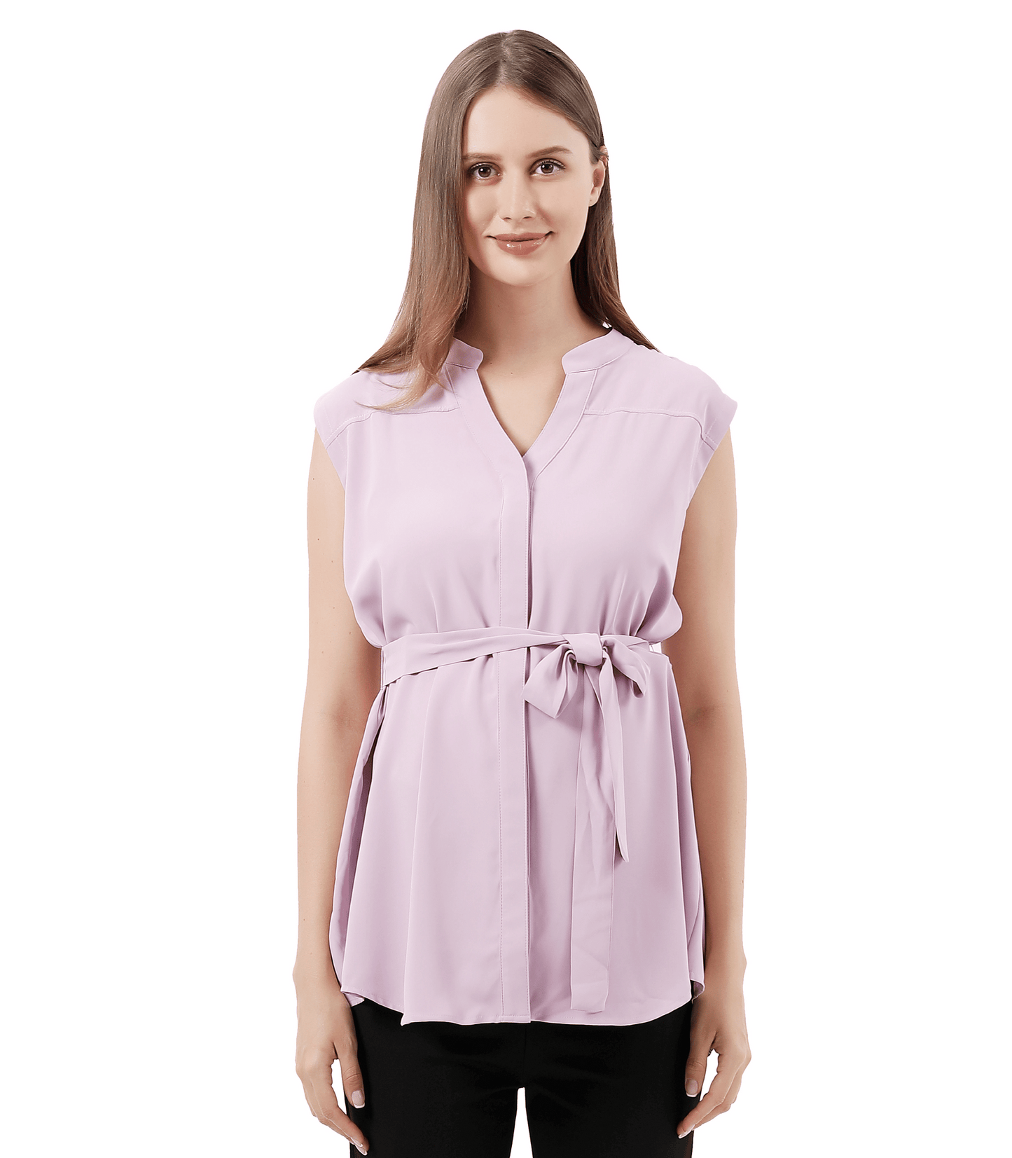 V-Neck Sleeveless Tie Front Maternity Blouse