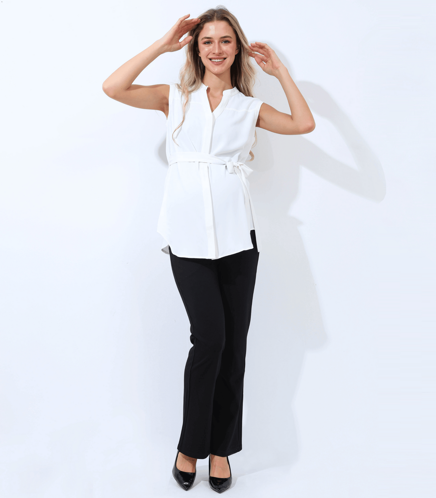 V-Neck Sleeveless Tie Front Maternity Blouse