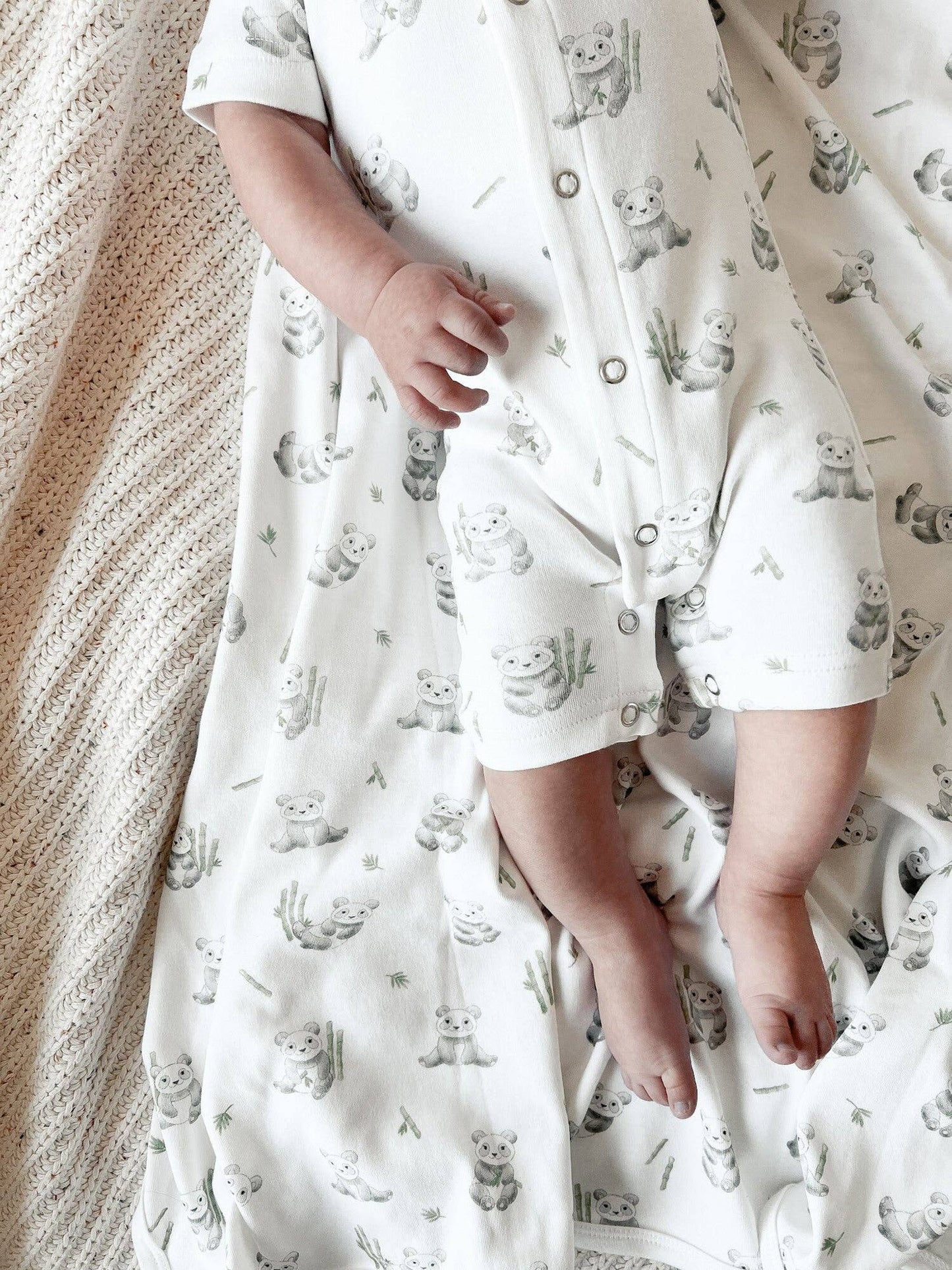 Organic S/Sleeve Romper in Baby Panda