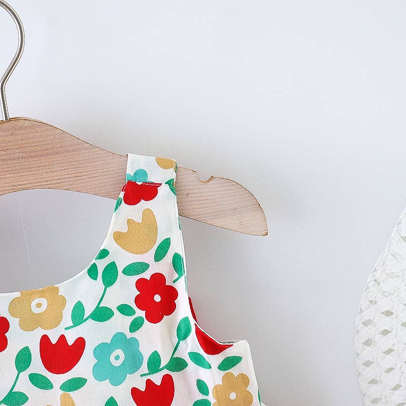 Floral Print Bowknot Sleeveless Baby Dress