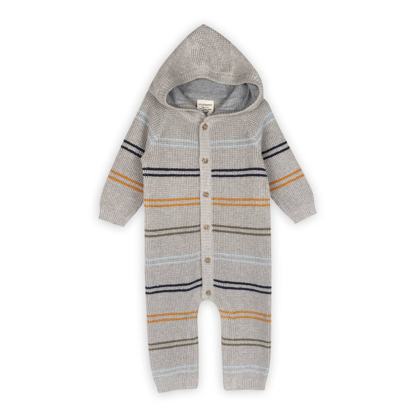 Classic Stripe Sweater Knit Baby Hooded Jumpsuit