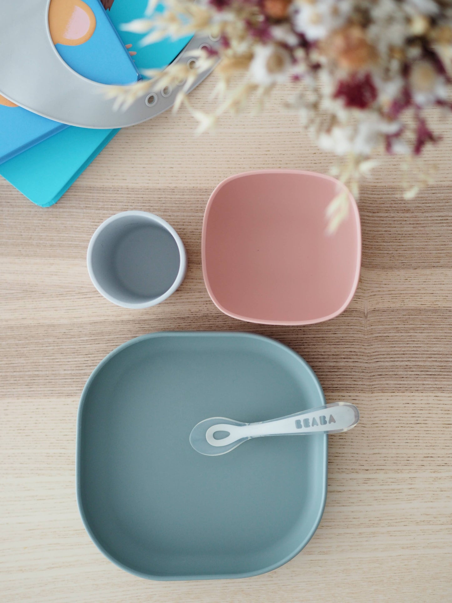 BEABA Silicone Suction Meal Set - Set of 4 - Eucalyptus