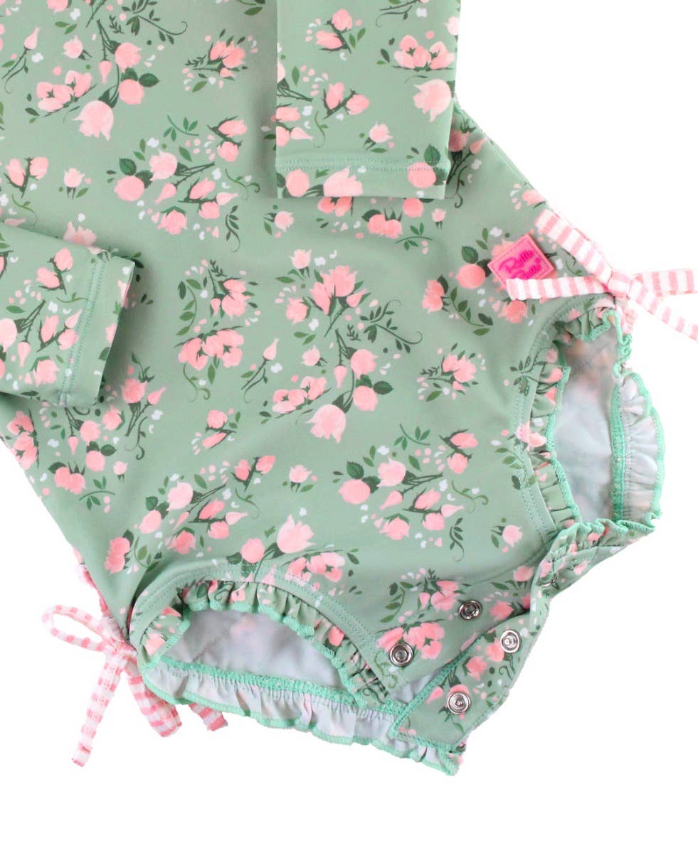 Baby Girls Tea Roses Long Sleeve One Piece Rash Guard