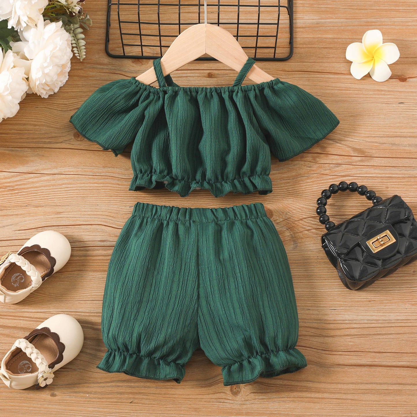 Baby Girl Sweet Off-Shoulder 2pcs Polyester Set