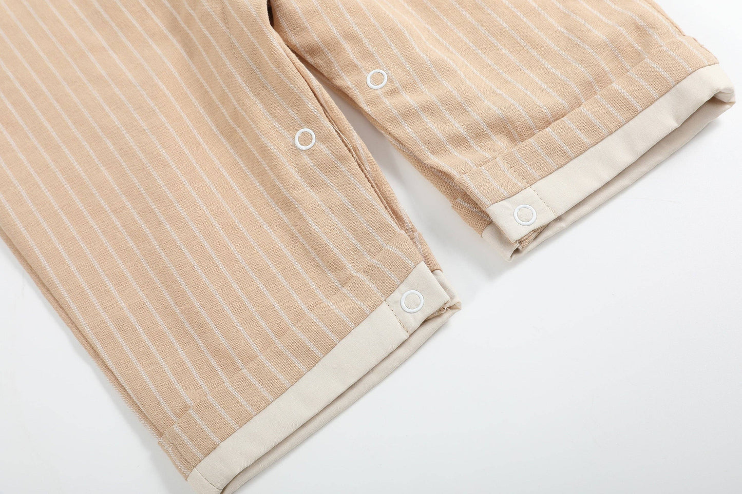 Light Brown Pinstripe Pumpkin Smocked Overalls