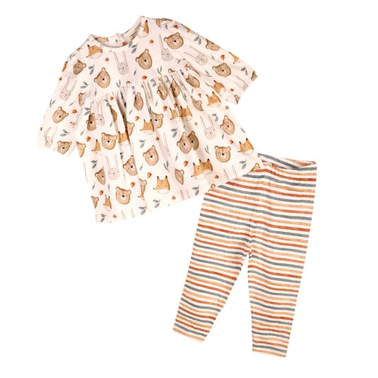 Forest Animals Baby Dress & Legging Set (Organic Jersey)