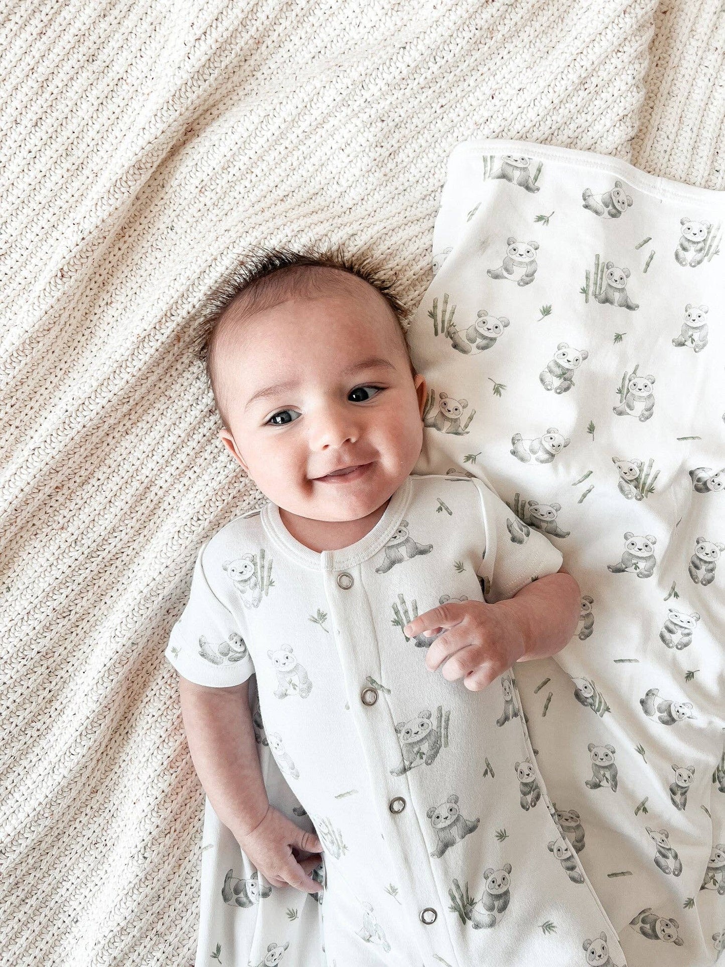 Organic S/Sleeve Romper in Baby Panda