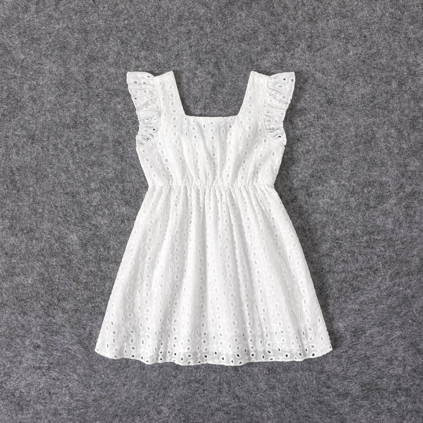 100% Cotton White Hollow-Out Embroidered Dress for Mom & Me