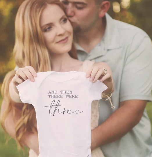 Then There Were Three  Pregnancy Announcement Onesie
