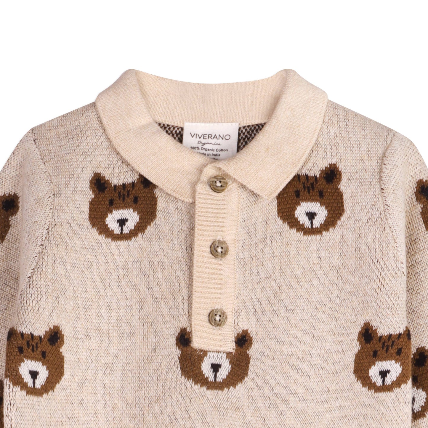 Brown Bear Jacquard Sweater Knit Baby Jumpsuit (Organic)