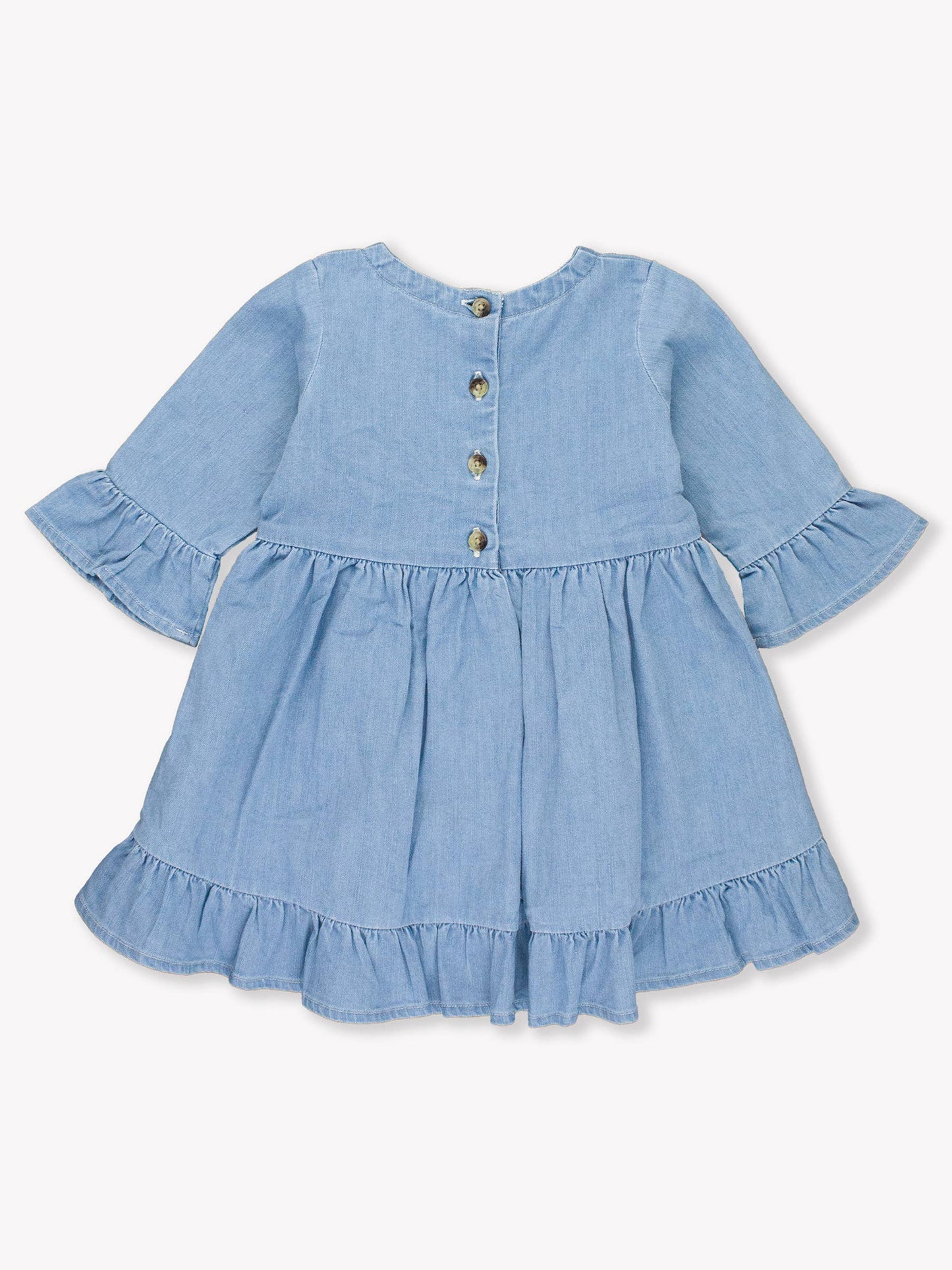 Girls Light Wash Stretch Denim High Low Ruffle Tunic