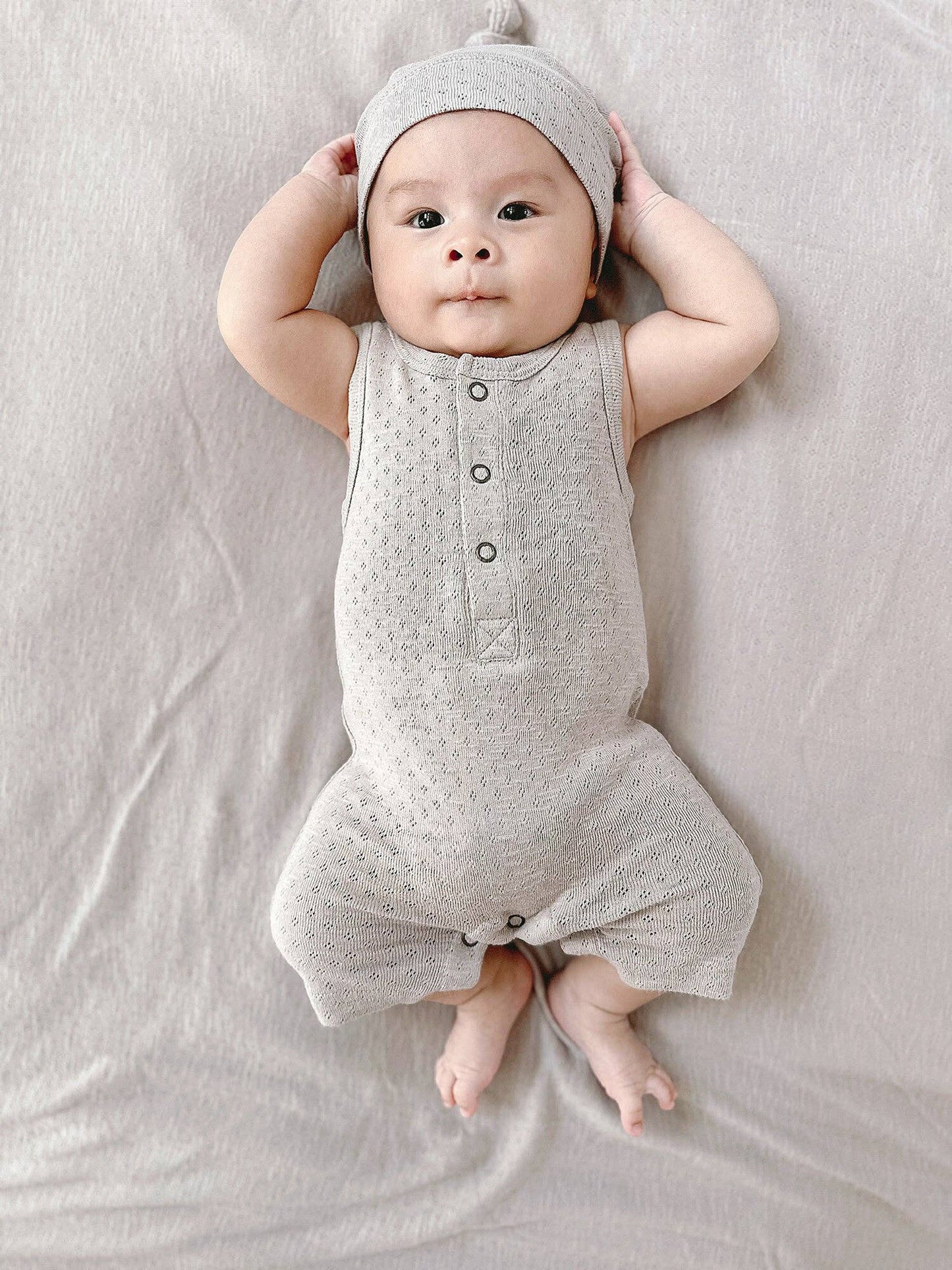 Organic Pointelle S/Sleeve Romper in Cloud