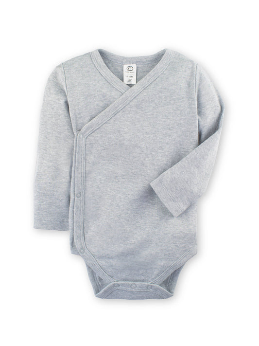 Organic Long Sleeve Classic Kimono Bodysuit - Heather Grey