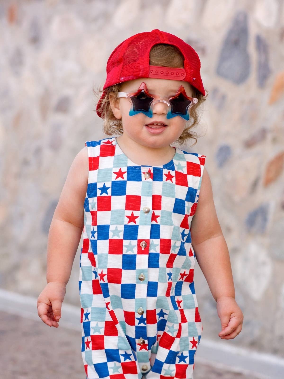 Red, White & Blue Checkerboard / Organic Bay Jumpsuit (Baby)