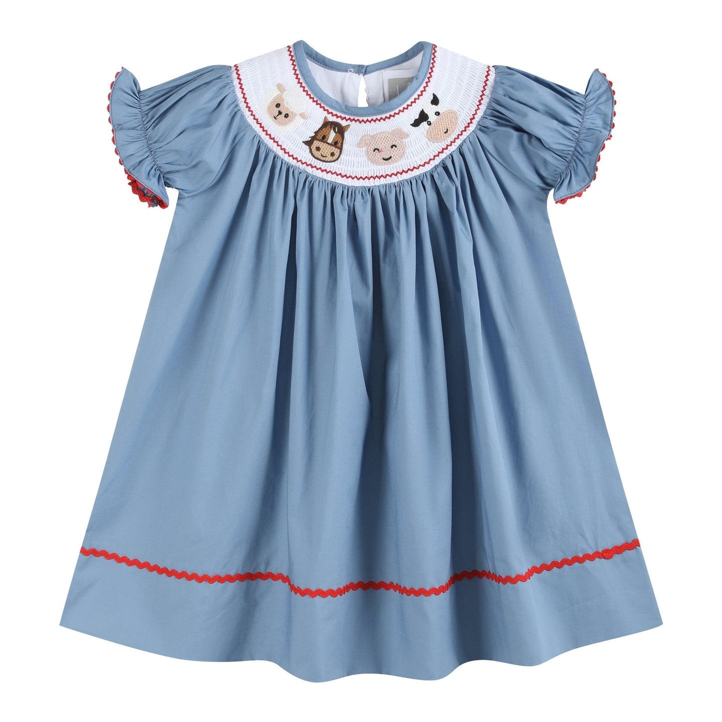 Blue Farm Animal Smocked Bishop Dress