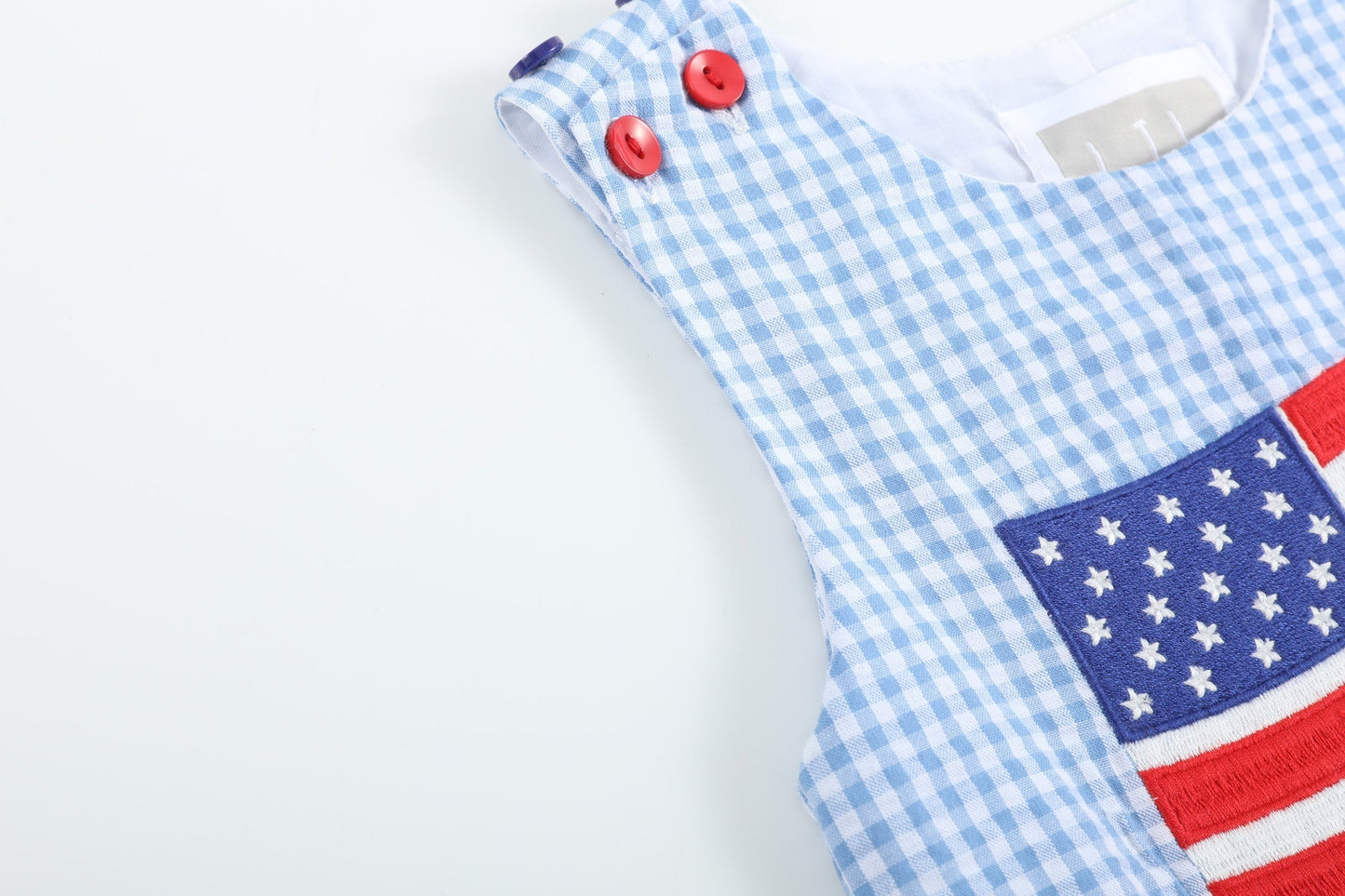 Blue Gingham American Flag Pocket Shortalls