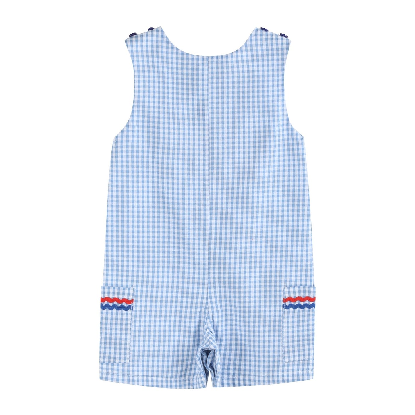 Blue Gingham American Flag Pocket Shortalls