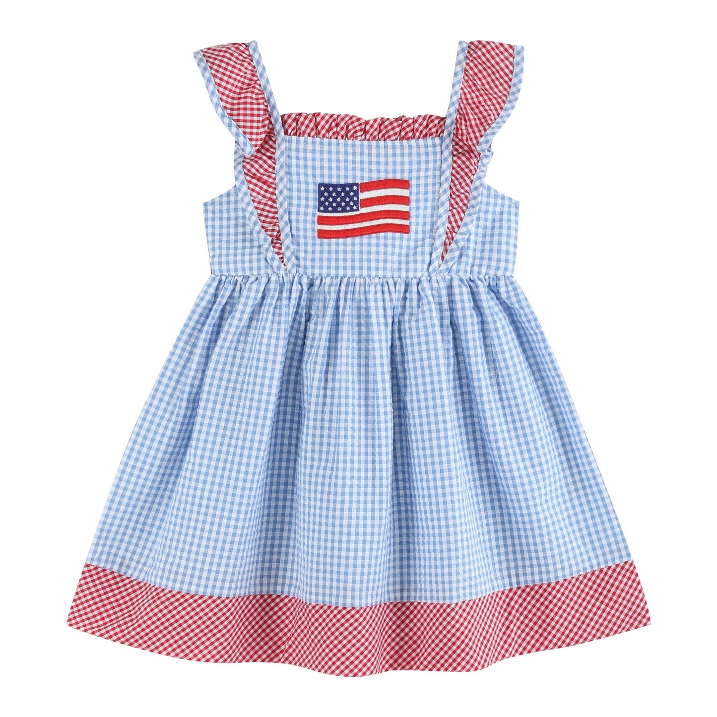 Blue Gingham American Flag Ruffle Dress