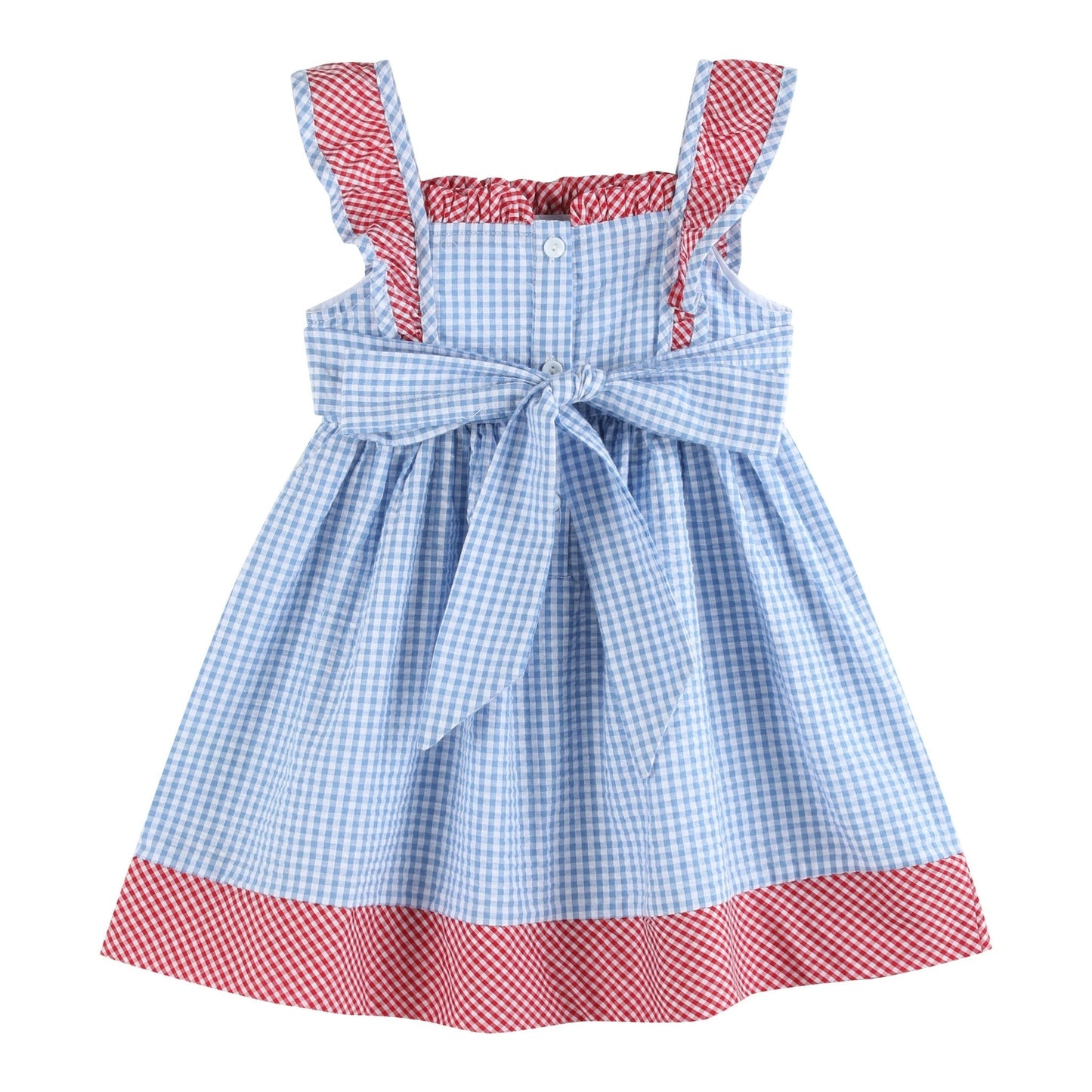 Blue Gingham American Flag Ruffle Dress