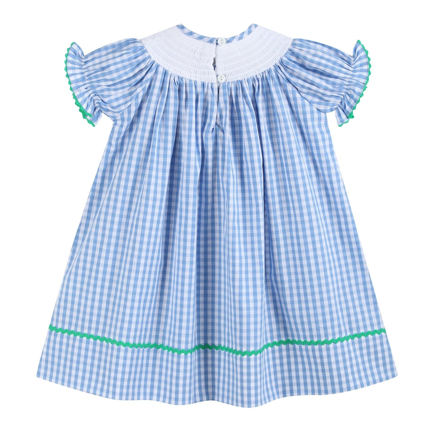 Blue Gingham Farm Smocked Bishop Dress