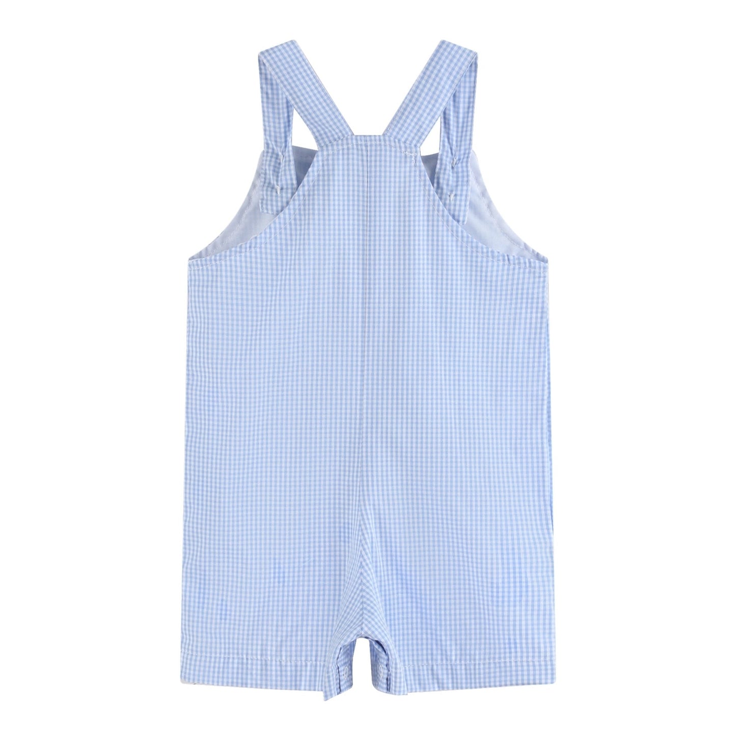 Blue Gingham Whale Overall Shortalls