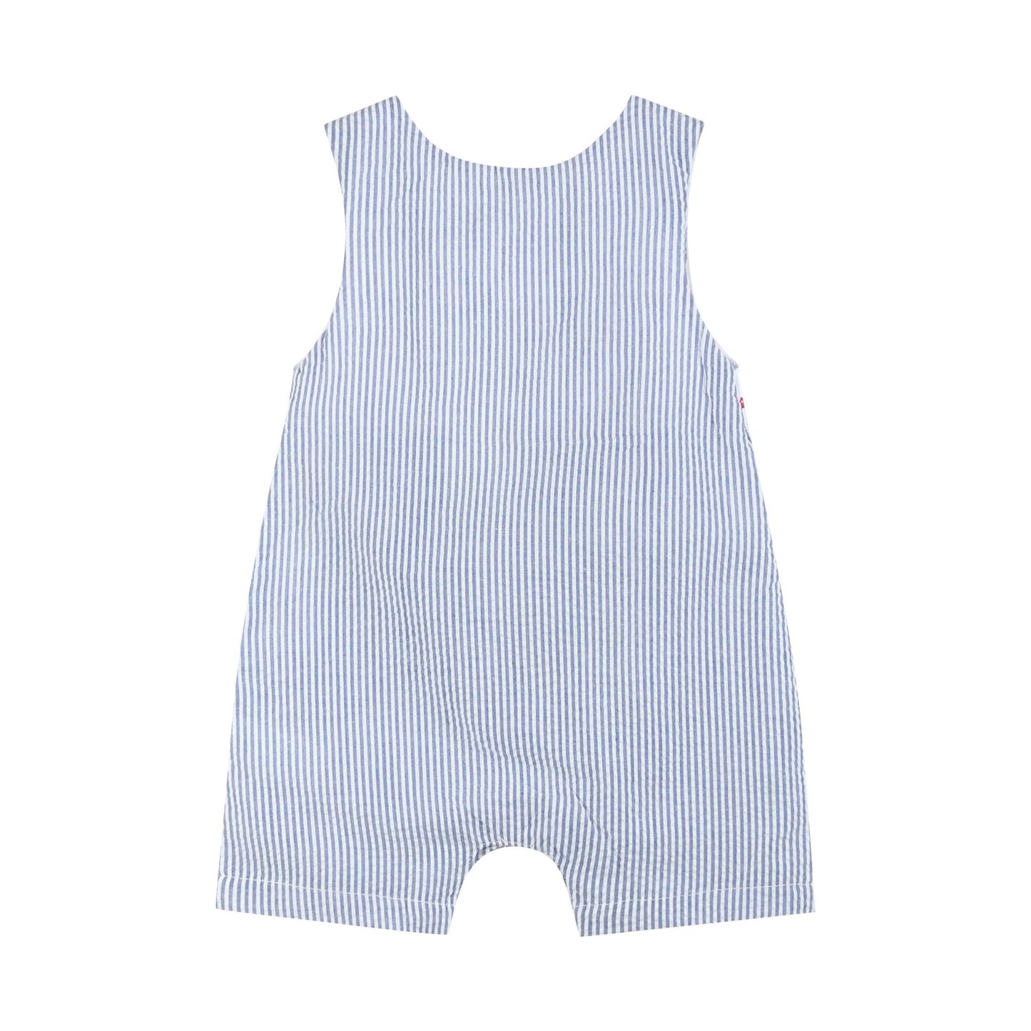 Blue Seersucker Baseball Smocked Shortalls