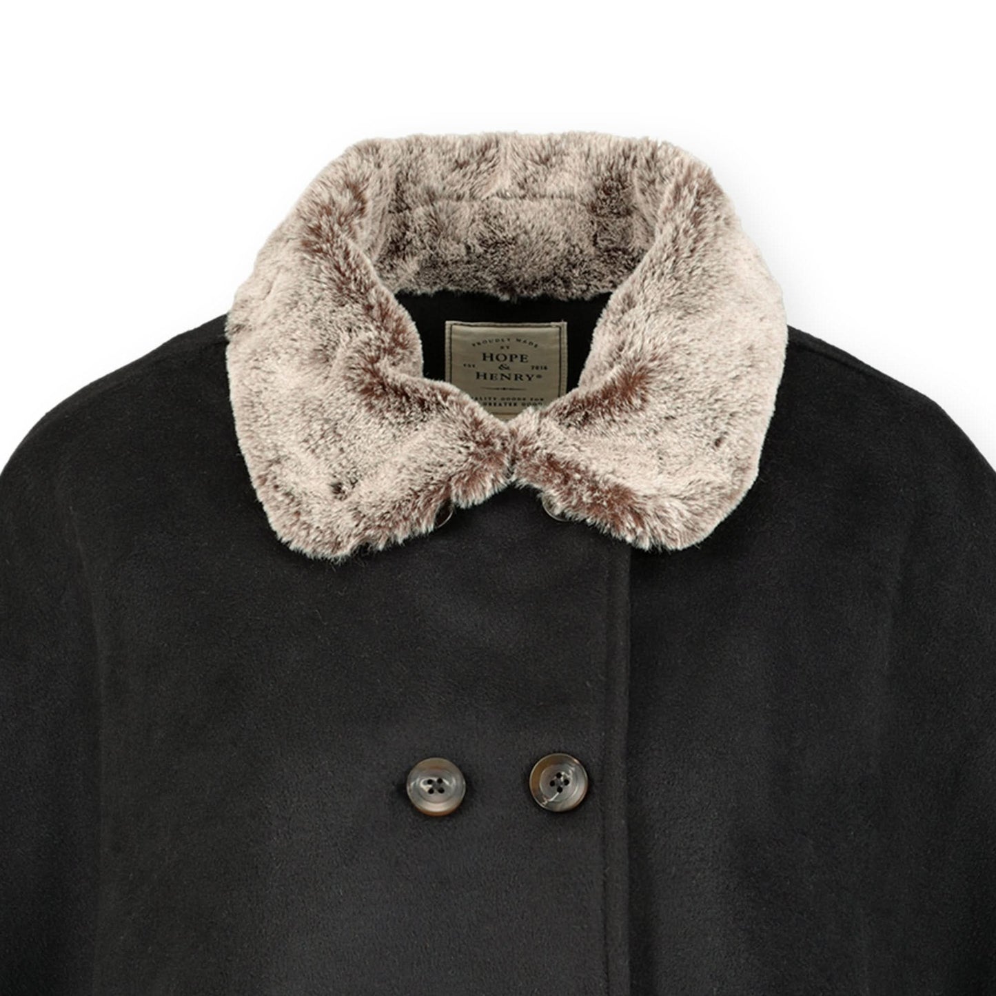 Button Front Cape with Faux Fur