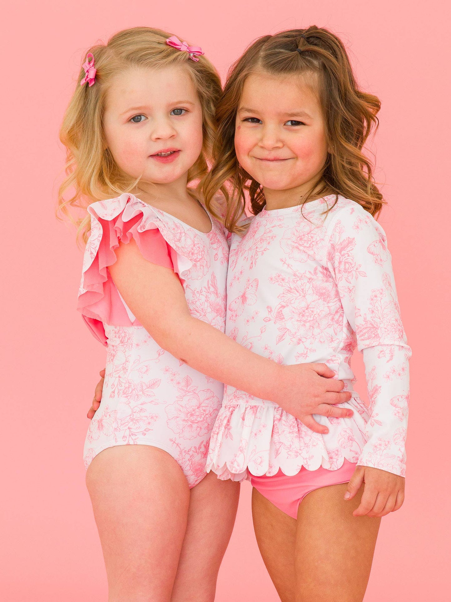 Girls Bubblegum Pink Butterfly Garden Toile Butterfly Sleeve One Piece