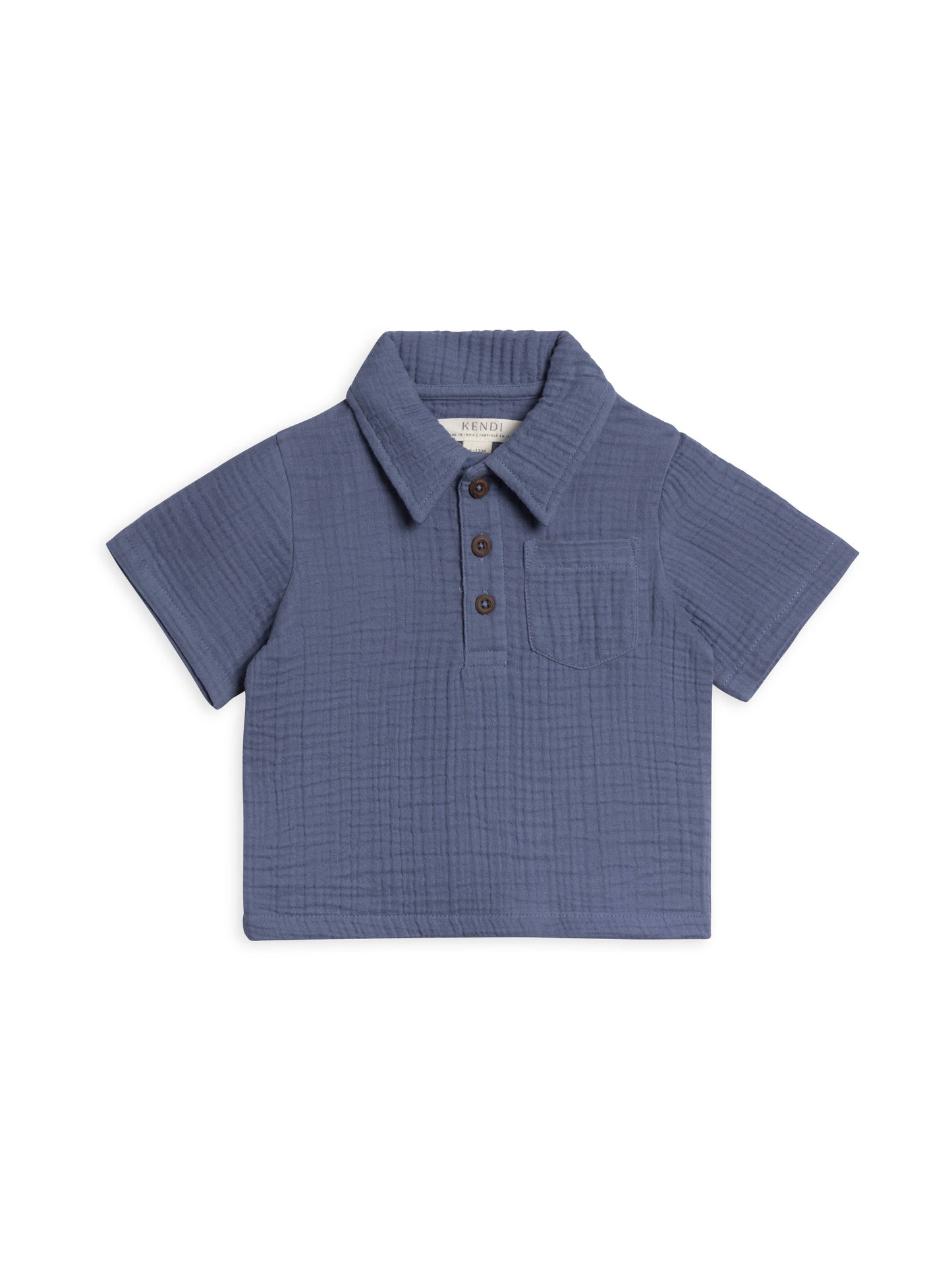 Organic Ezra Muslin Short Sleeve Polo - Marino