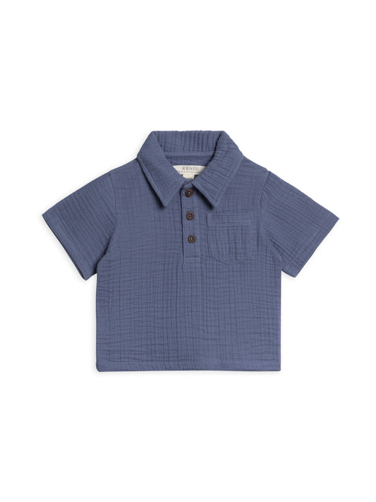 Organic Ezra Muslin Short Sleeve Polo - Marino