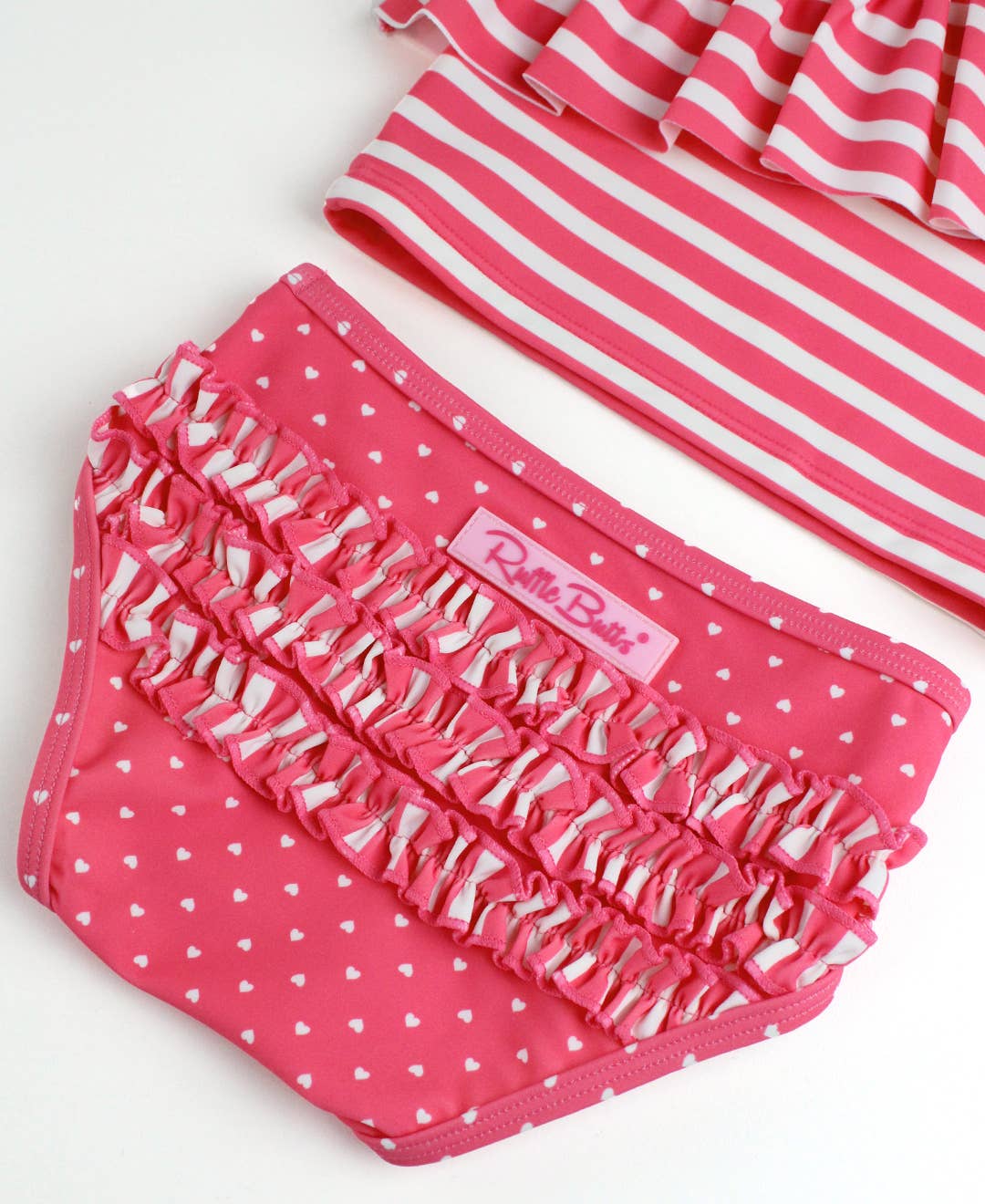 Girls Hot Pink Heart Polka Dot One Shoulder Ruffle Tankini