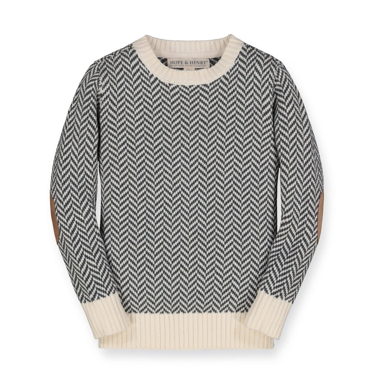 Crewneck Pullover Organic Sweater with Elbow Patches - Baby