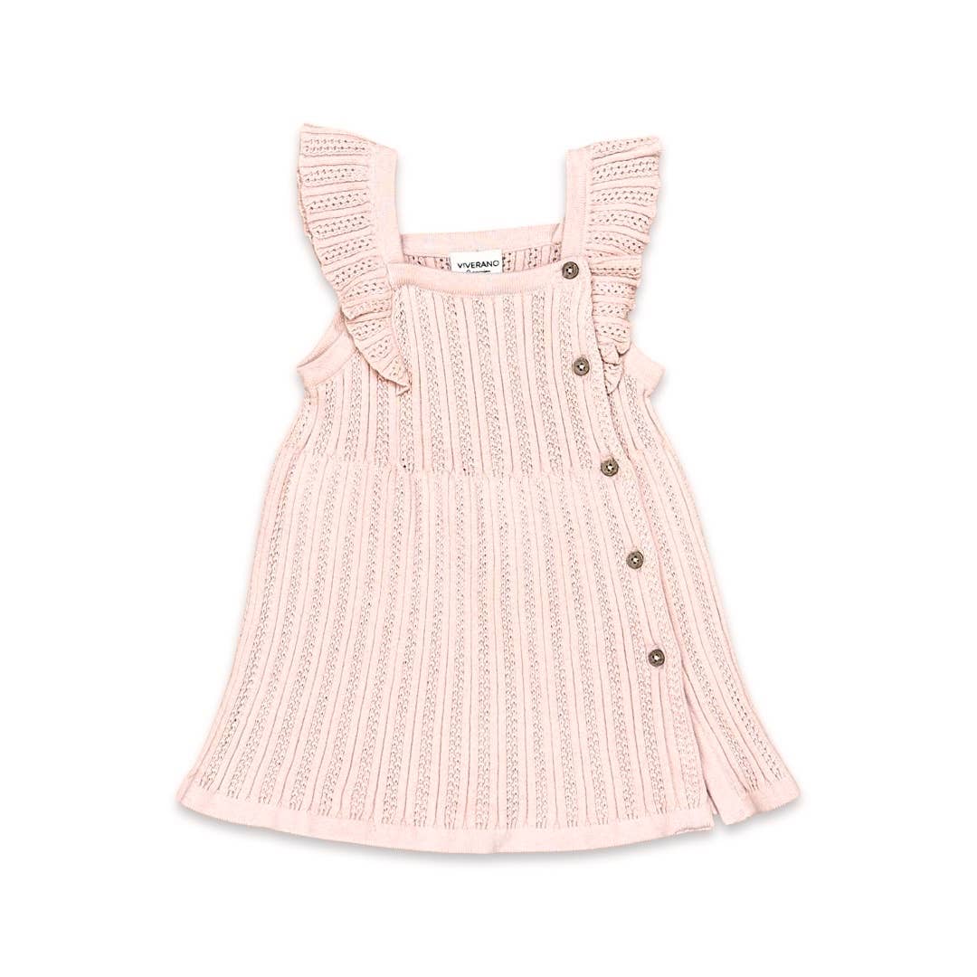 Ruffle Sleeve Rib Knit Pointelle Baby Sweater Dress (Organic