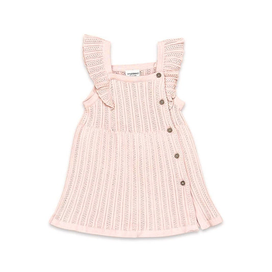 Ruffle Sleeve Rib Knit Pointelle Baby Sweater Dress (Organic