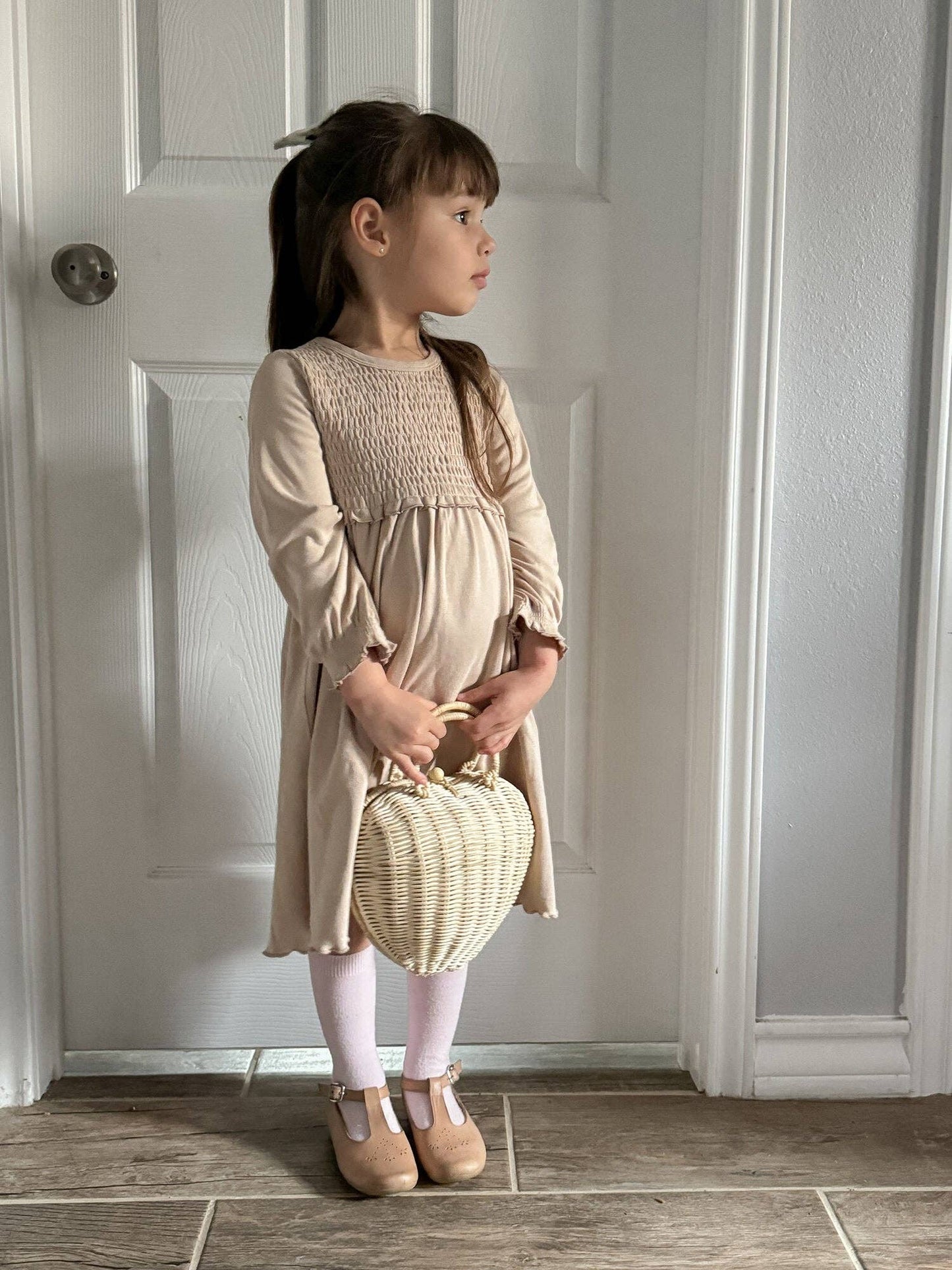 Kid's Organic Smocked Dress in Oatmeal