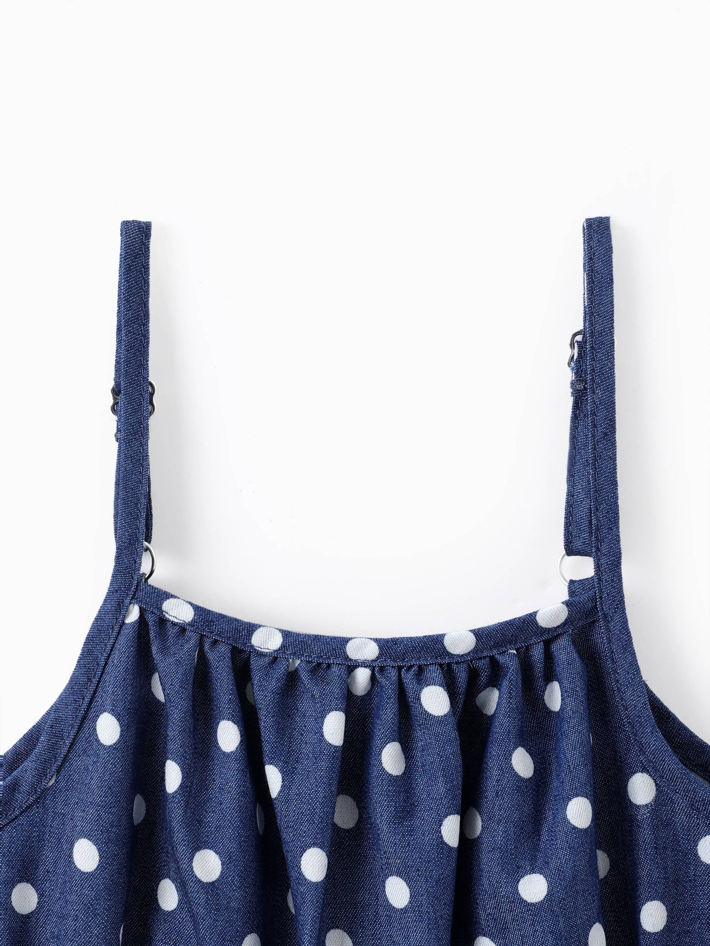 Toddler Girl Polka dots Bowknot Design Denim Cami Jumpsuits