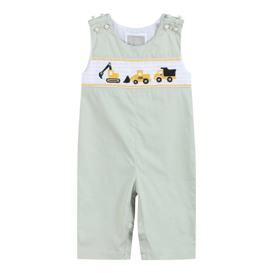 Sage Green Construction Smocked Overalls