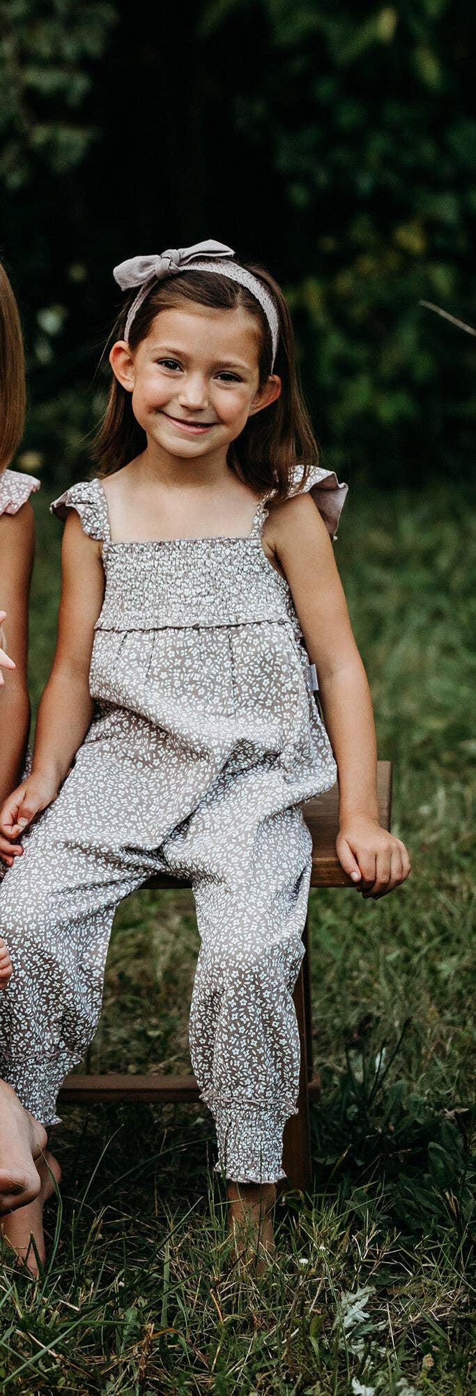 Kids' Organic Muslin Sleeveless Romper in Almond Floral