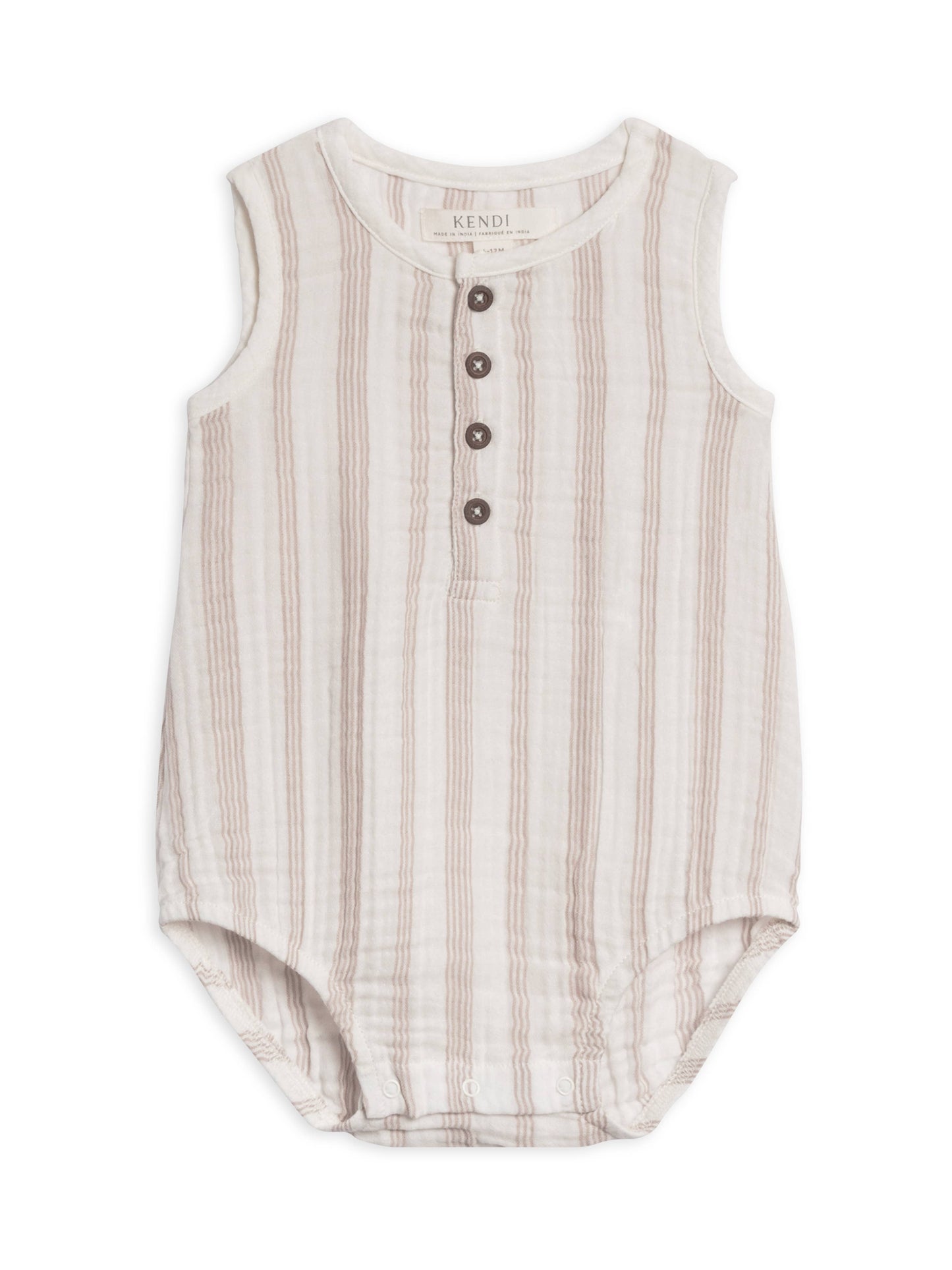 Organic Baby Bowie Muslin Bubble Romper - Enzo Stripe/Beige