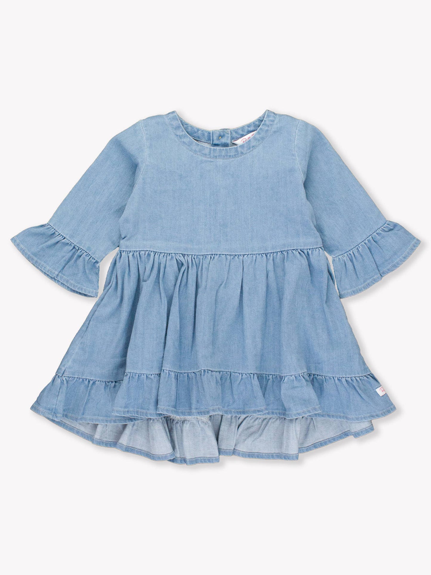 Girls Light Wash Stretch Denim High Low Ruffle Tunic