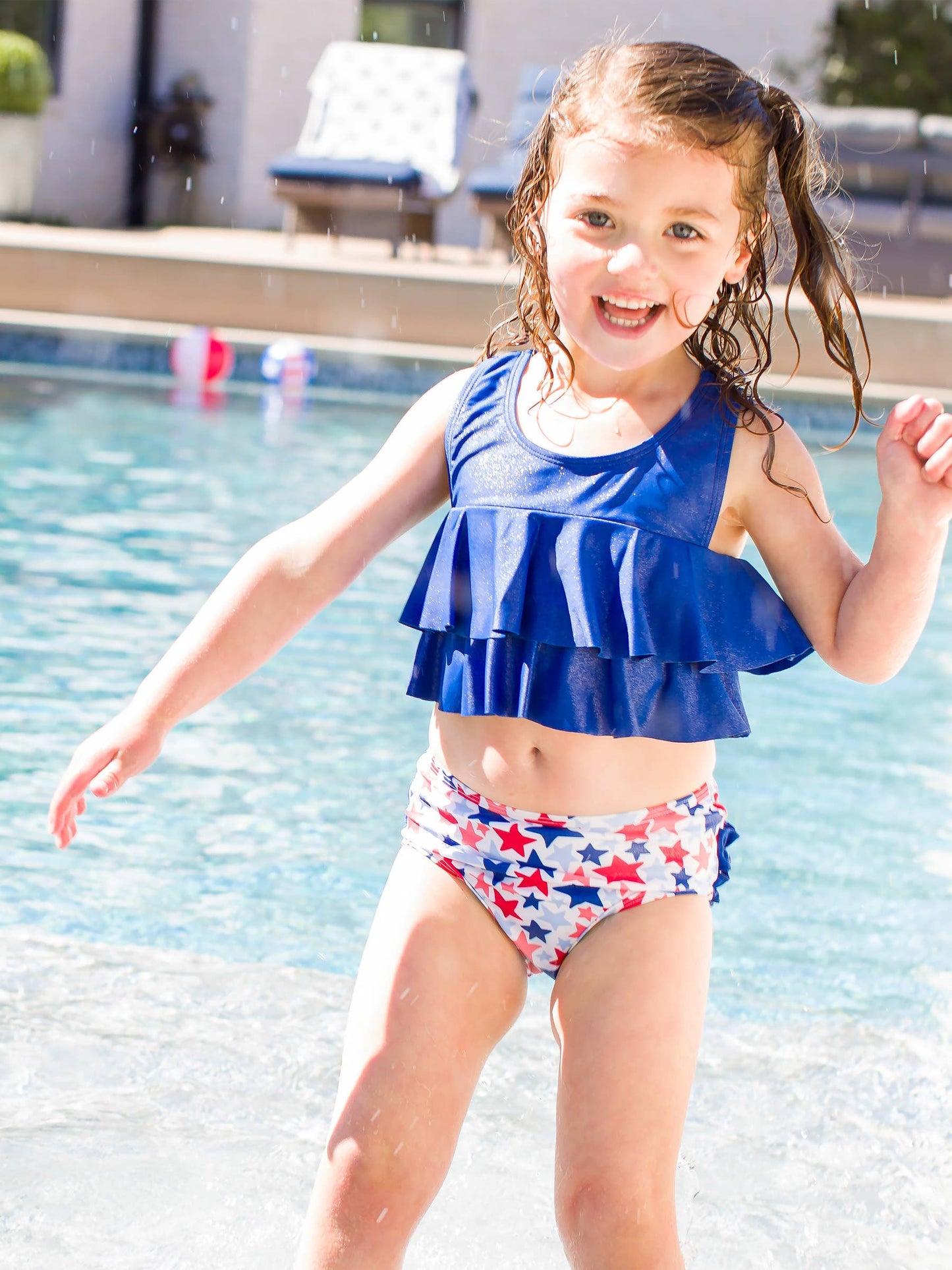 Girls Shimmer Star-Spangled Flounce Bikini