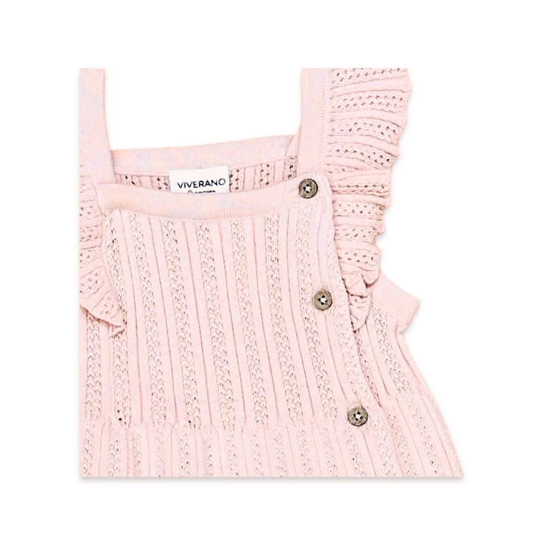 Ruffle Sleeve Rib Knit Pointelle Baby Sweater Dress (Organic