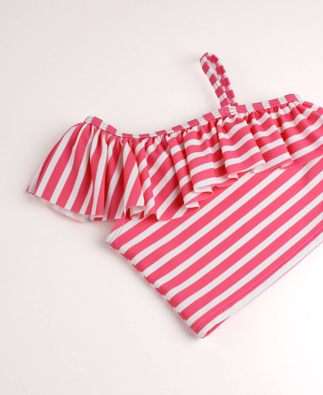 Girls Hot Pink Heart Polka Dot One Shoulder Ruffle Tankini