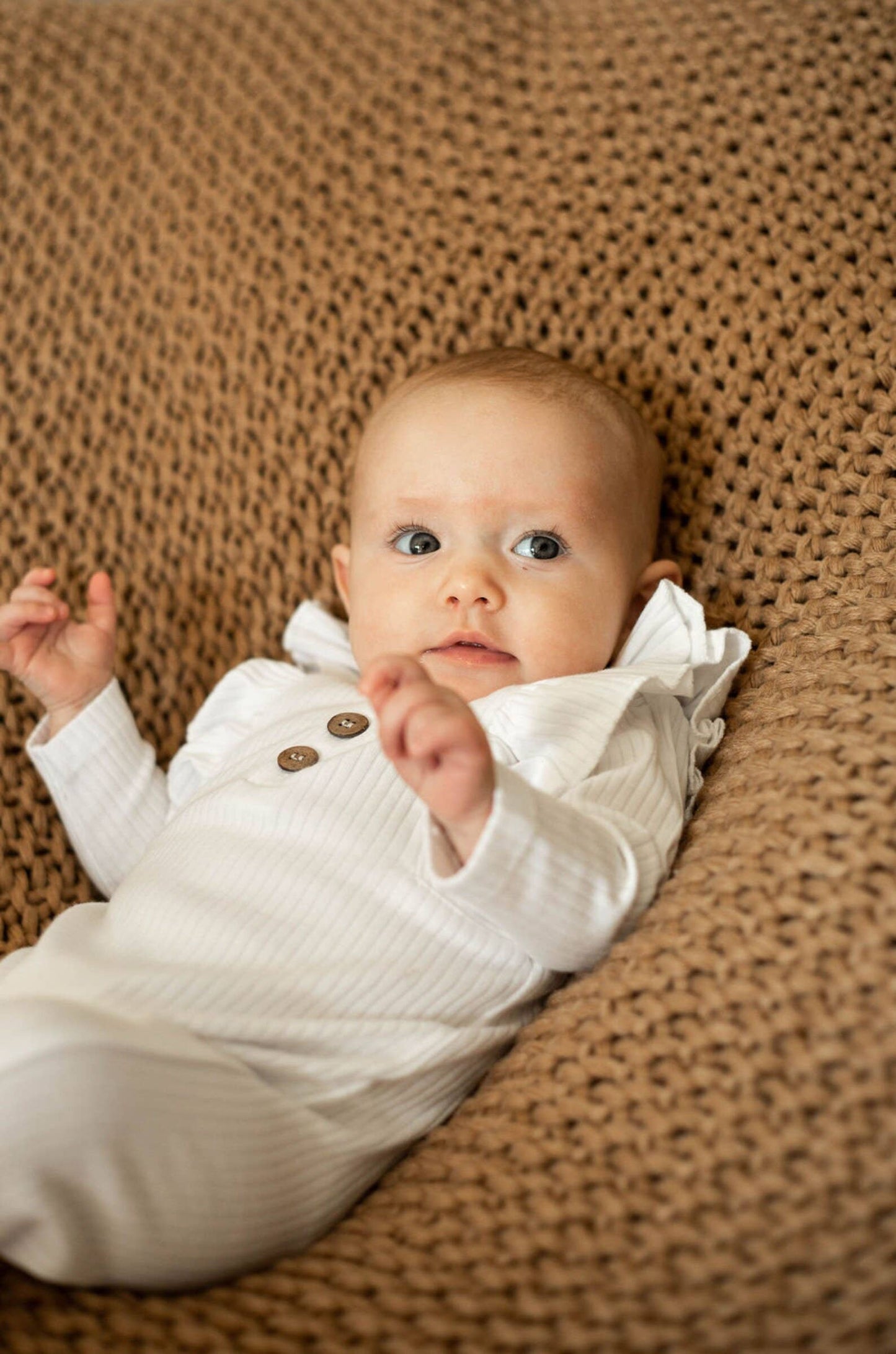 Organic ruffle top cotton romper baby ribbed cotton overall