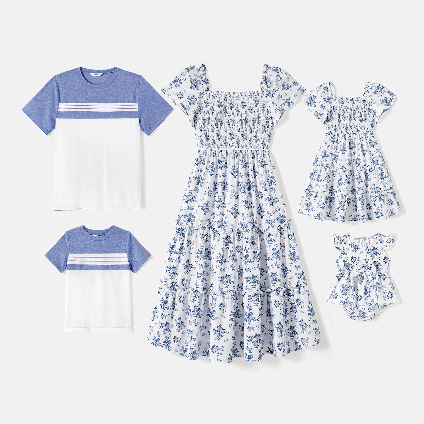 Family Matching Floral Smocking Casual Dresses or T-shirts