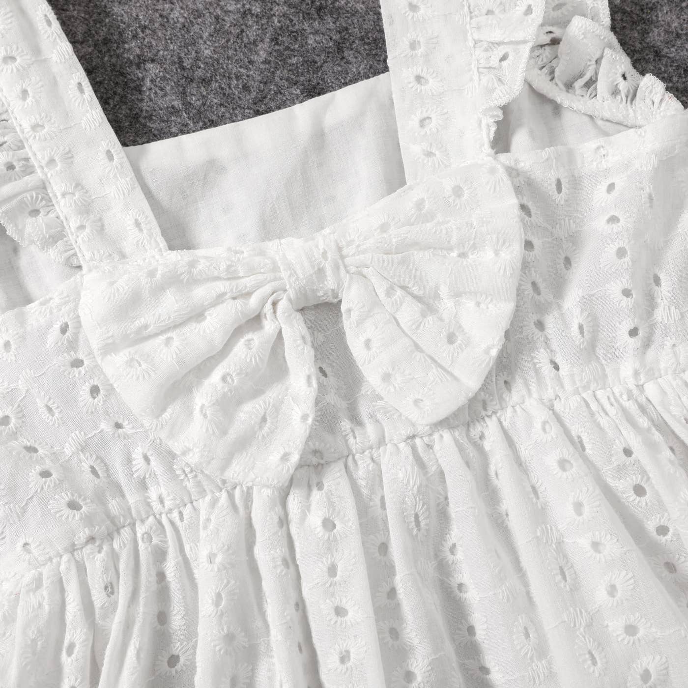 100% Cotton White Hollow-Out Embroidered Dress for Mom & Me