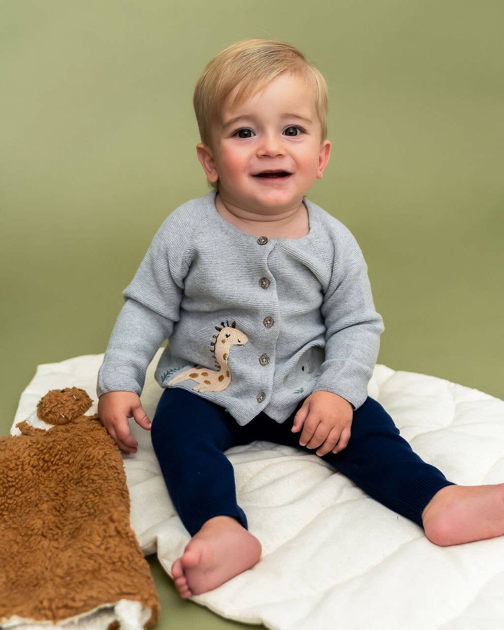 Animal Safari Embroidered Baby Cardigan Sweater (Organic)