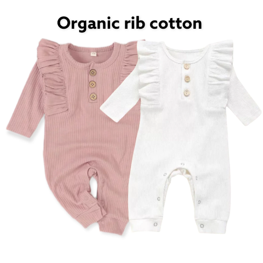 Organic ruffle top cotton romper baby ribbed cotton overall