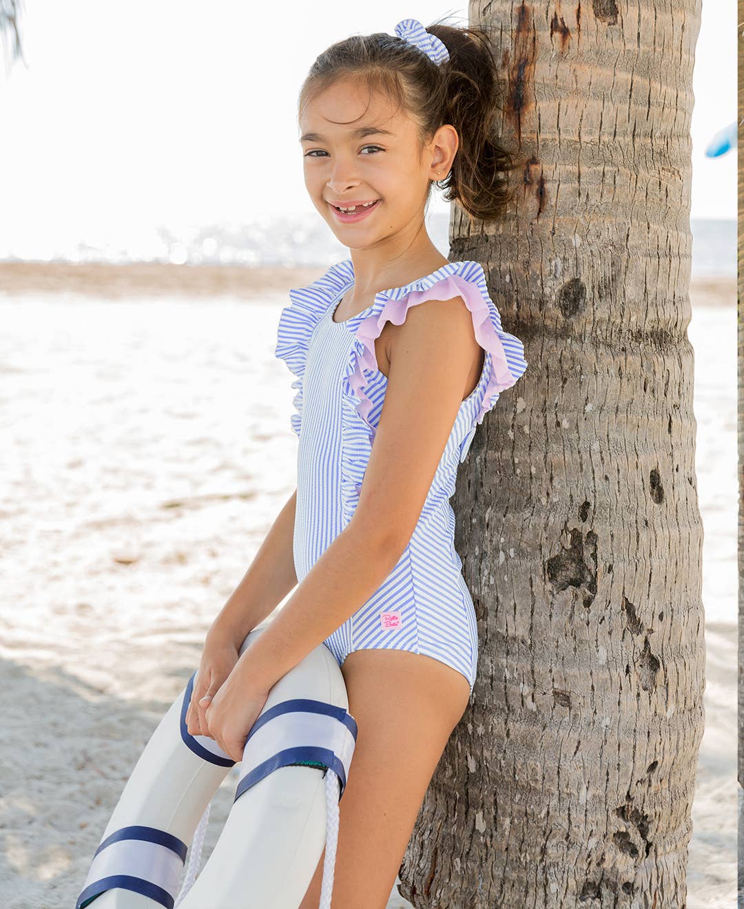Girls Periwinkle Blue Seersucker Waterfall One Piece