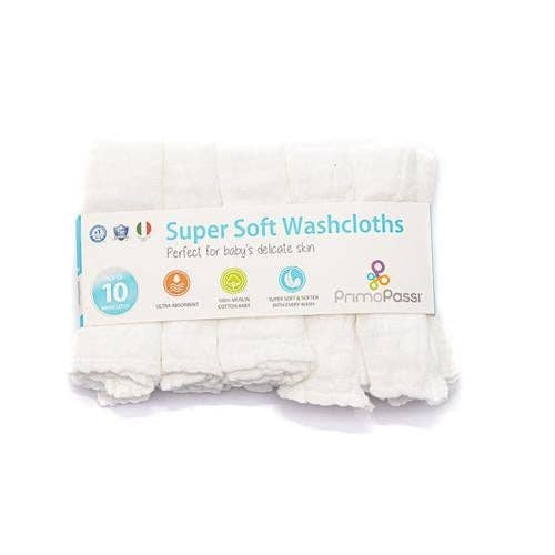 Primo Passi Muslin Washcloths - 10Pk - White